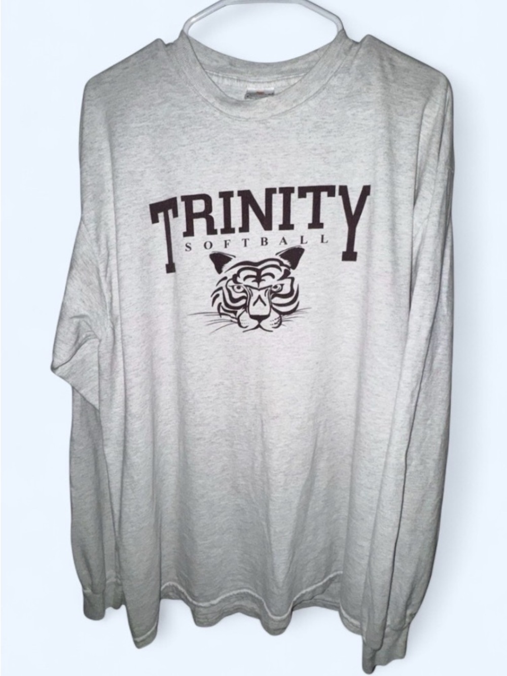 Trinity Men's Crewneck Sweatshirt in Light Gray with Maroon Logo